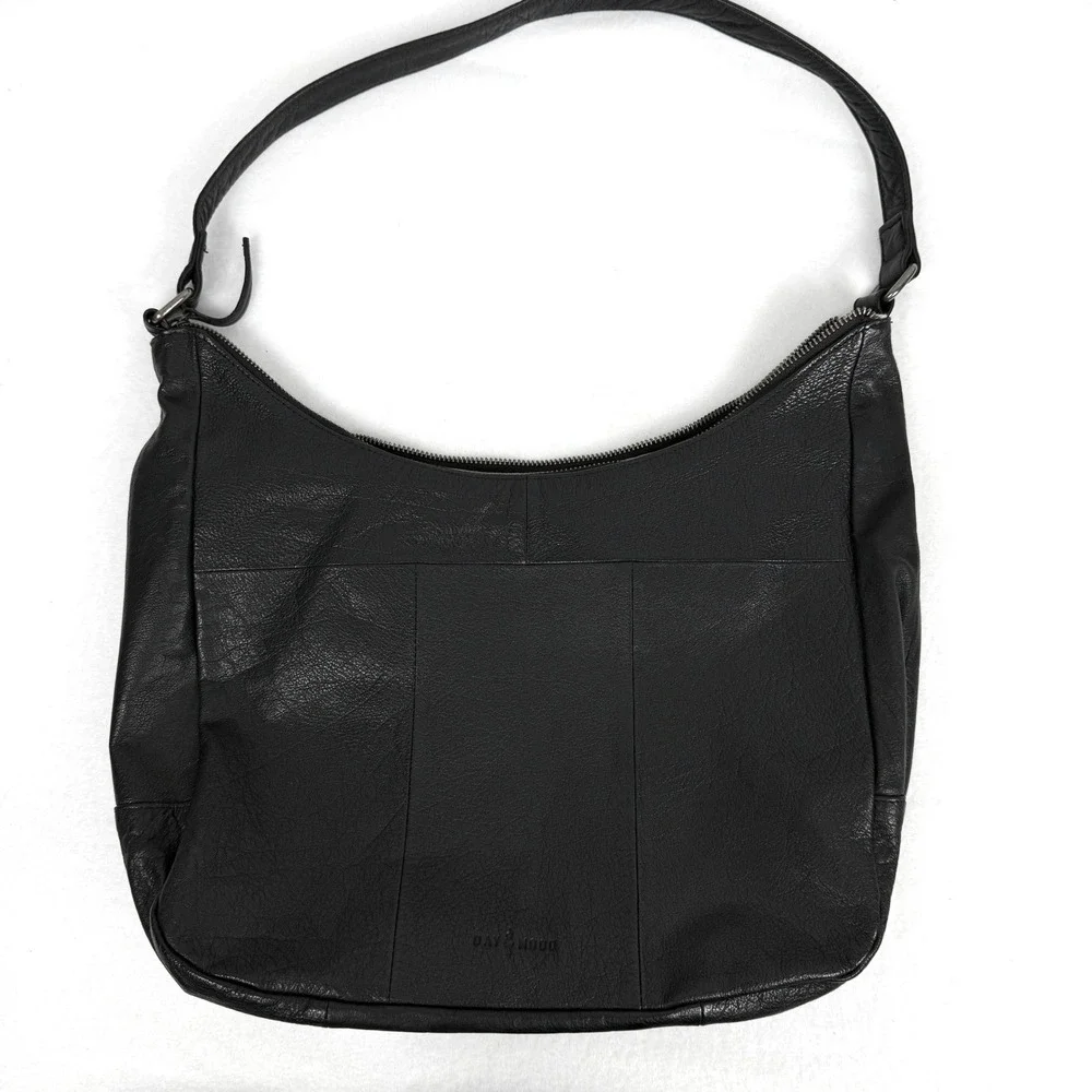 DAY & MOOD Black Leather Sling Hobo Shoulder Bag‎